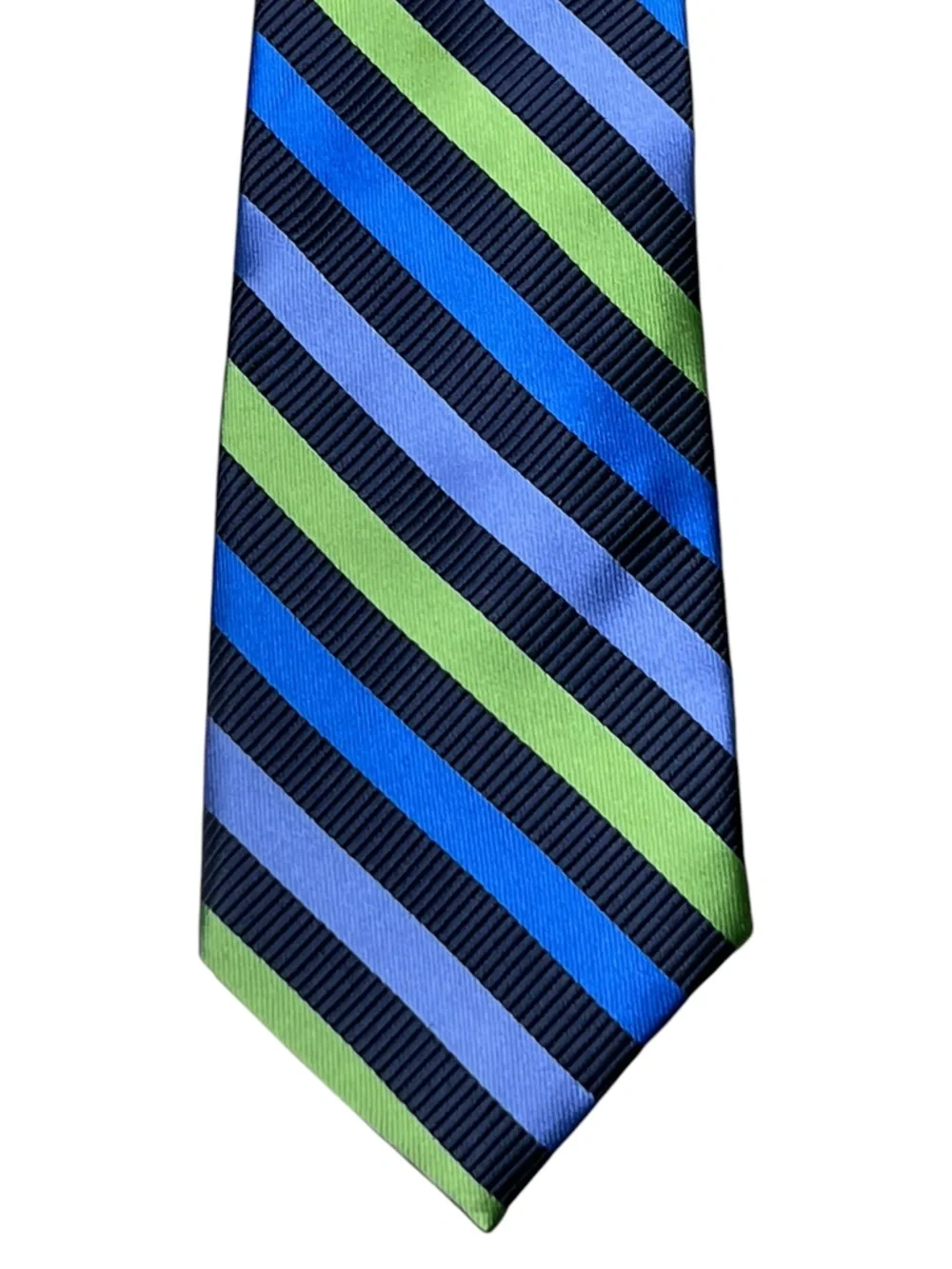 Talbots Kids NWT boys navy blue green diagonal striped 100% silk tie
